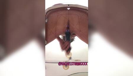 Clear chair, big toy orgasm! Great view!