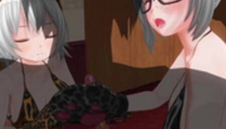 3D HENTAI Neko girlfriends please you in bed