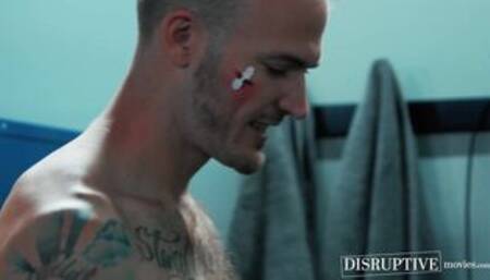 Boxer Christian Wilde drills jock Troy Accola in gym locker room