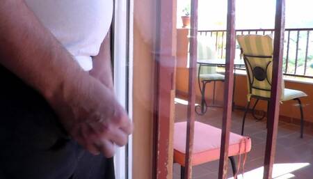 John Cums on the Bedroom window