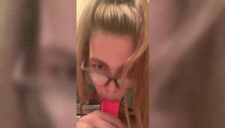 Pink Dildo Sucking