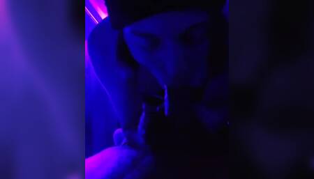 Goth Petite Rave Slut gives random guy bj under black lights