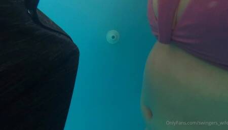 Played in a pool with our go pro lol, Look how clear it is!\n Watch me give @mister_swinger a blow job then him fuck me then me swallow his cum ALL UNDER WATER