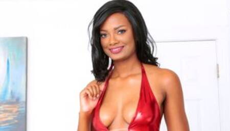 Stunning ebony with long legs Peyton Sweet jumps on a pretty big dick