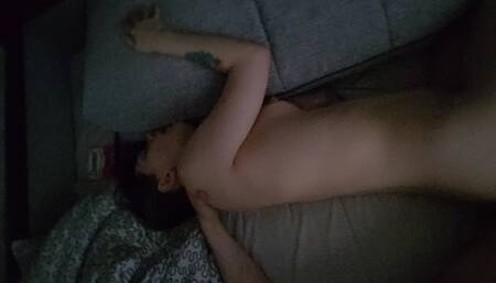 fucking and moaning in spoons position on a sofa