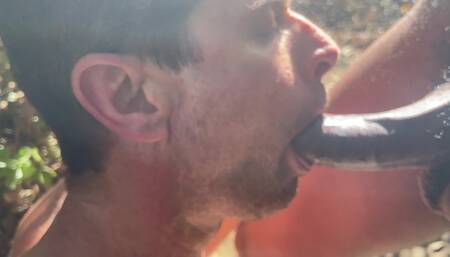 Naked hiking leads to blowjob with huge cum shot