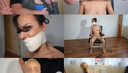 Black swann stocking chair tied and microfoam tape gagged (mp4)