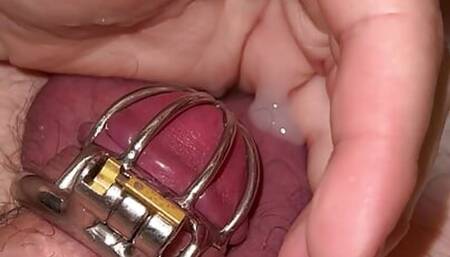 Cum in chastity in 30 seconds