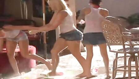 Three German girls having a great time in the backyard