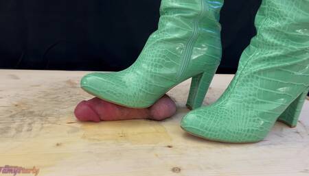 Heels Bootjob in Green Knee Boots with TamyStarly (2 POVs) - Ballbusting, Stomping, CBT, Trampling, Femdom, Shoejob