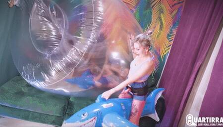 Q855 Stashia pops Mariette's toys while she's trapped in the Squeezer - 1080p