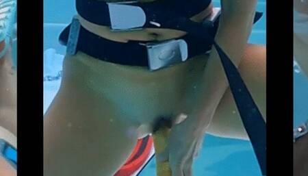 Nude free dive with weight belt and double hose regulator compilation with mirror