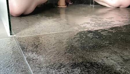 Riding dildo in Shower