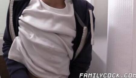 Skinny twink barebacked by stepbro under a hot shower