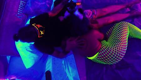 Watch Overhead Thicc Ebony NEKO Little Bleu J gets fucked in Neon Fishnets under Blacklight