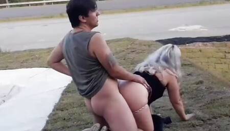 Exhibitionist blonde girl fucking in the street