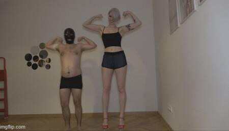 Tall girl size Vs little funny man size