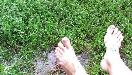Bare feet in the rain