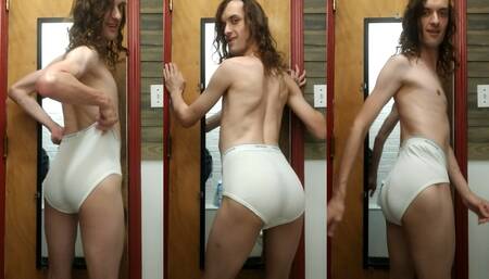 Weak Femboy Nerd Kevin Cloud Exposes and Teases his ass in girly Tighty Whities
