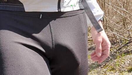 Big Cock spandex dickprint and bulge in the car and hiking
