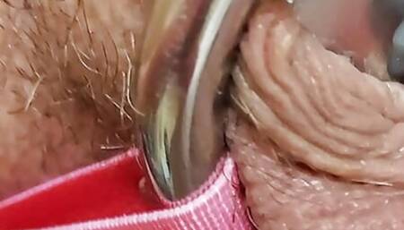 Fingering my precum dick in an Inverted Chastity device