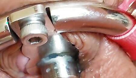 First time cumming in my inverted chastity device 5 inch urethral catheter tube
