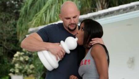 Athletic black goddess with big boobs Mya Mays fucks with a white cock