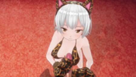 3D HENTAI Neko girl strokes your dick with her paws