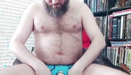 Piggy chastity locked bear enjoys some cummy and musky undies