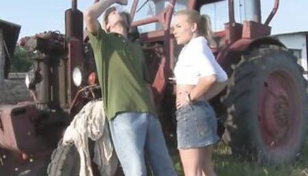 Valentina Leaves Her Skirt On As She Has Anal Sex Public By A Tractor