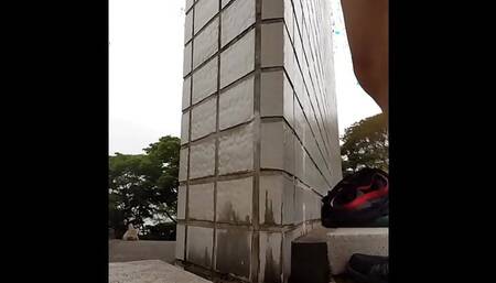 Public park naked cumshot