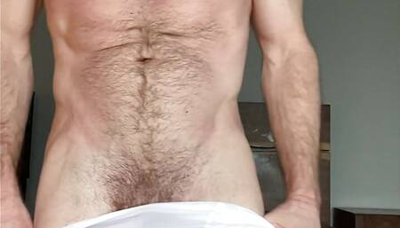 Thick cock Lycra bulge rubbing fun in some tight white sheer shorts