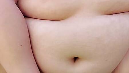 BBW pees outside in lingerie