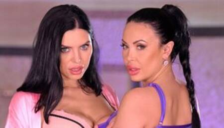 Lesbian Massage becomes Dildo Fucking for Massive-Chesticled Kira Queen & Anastasia Doll