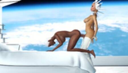 Super sexy android dickgirl fucks a hot ebony on a spaceship