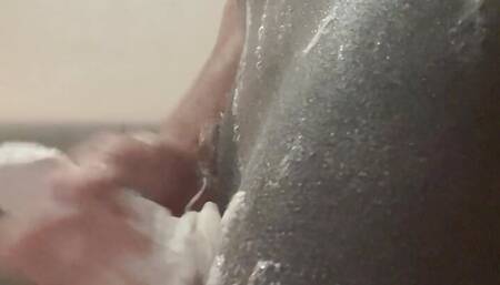 Pantyhose shower stroke.