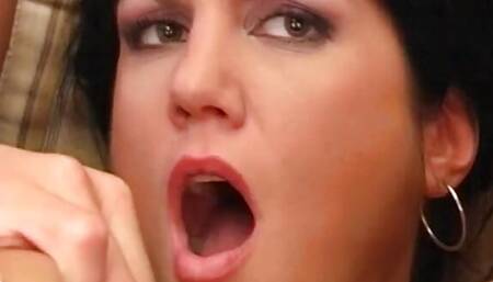 Amazing Gang Bang with this sexy brunette getting cum on her ass and shaved pussy