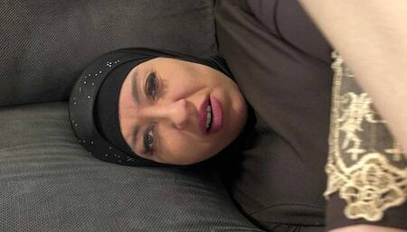Big-boobed Arab chick Tina fucked for cash on the couch