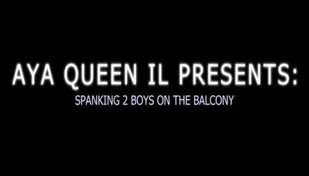 Spanking 2 boys on the balcony