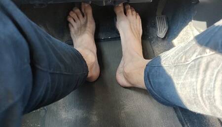 Driving barefoot with my long and skinny feet