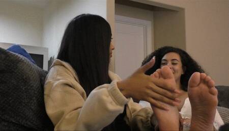 Jessica gently massages Stacy's pillow plush soles (Uncut Version) - Full HD