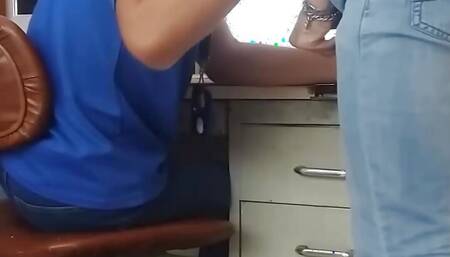 Sucking straight coworker while boss is outside