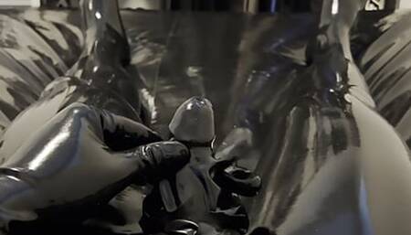 Jerking off in rubber toesock and cumshot