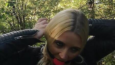 Bound Boobs and Ballgag outdoor