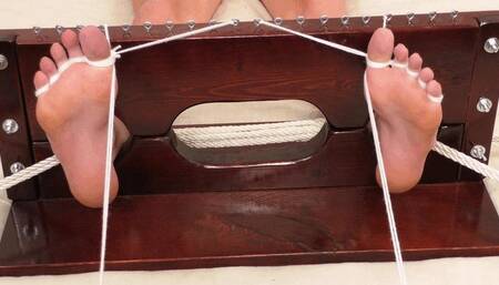 Toes Tied in Footstocks! Ashly Anderson in Steel Handcuffs - MP4 1080p