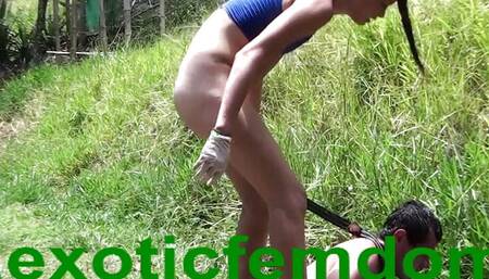 latin mistress dominate slave outdoor