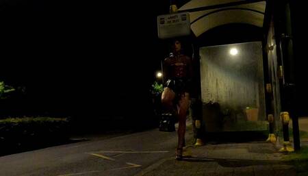 Audrey tgirl: real public hooker in a chastity cage