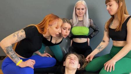 Cruel Lesbian Spitting Humiliation - Four Mistresses Spat on Slave Girl's Face and Mouth (MP4 HD 1080p)