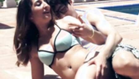 AMWF Lily Fox, Jimena Lago Spanish Female Latina Blonde Pretty Small Pink B Cup Boobs Bikini Beer Drinking Game Party Pool Villa Sexy Dance Interracial Pregnant Sex Korean Male Trip Broadcaster In Marbella Beach, Spain