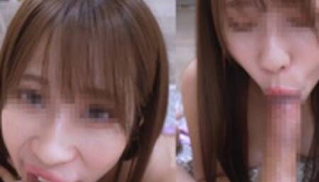 She sucked and cum in my mouth while bobbing her H-cup big tits. I gulped down the semen.